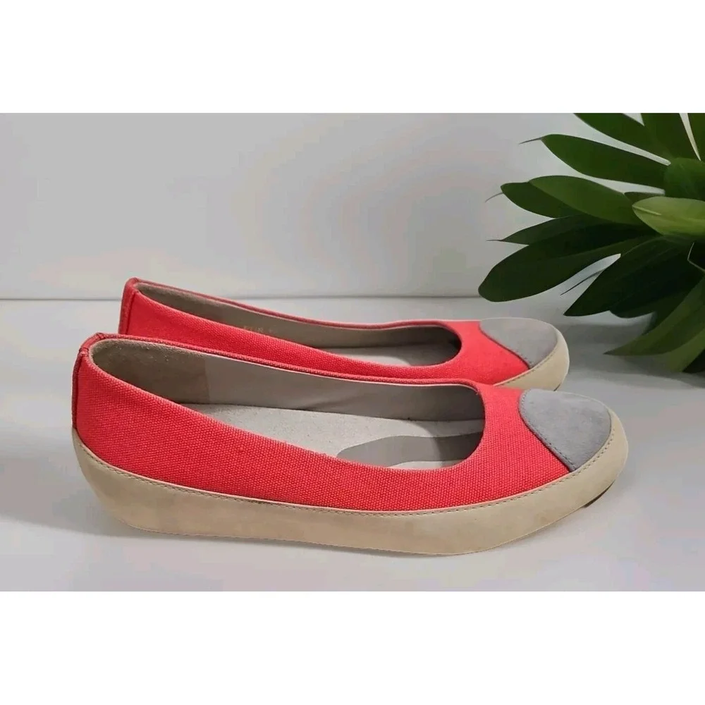 FITFLOP BIOMIMETIX Ballet Espadrille Loafer‎ Coral Leather Canvas Women Sz 7 V02